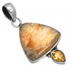 925 Sterling Silver Fashion Jewelry Natural Plume Agate Gemstone Pendant
