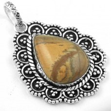 925 Sterling Silver Overlay Genuine Lanscape Jasper Designer Pendant