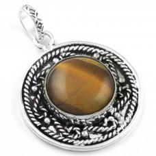 925 Sterling Silver Overlay Pendant Tiger Eye Gemstone Stylish Jewelry