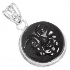 925 Sterling Silver Pendant Black Onyx Face Women Jewelry