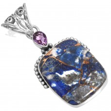 925 Sterling Silver Pendant Afghani Copper Lapis Women Jewelry
