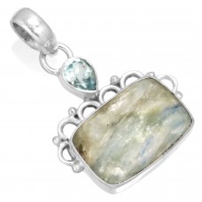 925 Sterling Silver Pendant Blue Green Kyanite Women Jewelry