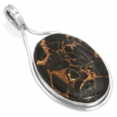 925 Sterling Silver Pendant Copper Black Onyx Women Jewelry