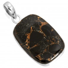 925 Sterling Silver Pendant Copper Black Onyx Women Jewelry