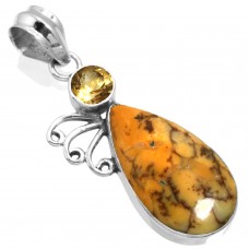 Yellow Dendritic Opal Women Jewelry 925 Sterling Silver Pendant