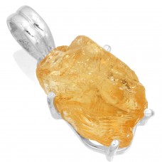 925 Sterling Silver Pendant Citrine Rough Women Jewelry