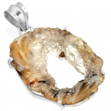 925 Sterling Silver Pendant Black Geode Druzy Women Jewelry