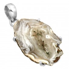 925 Sterling Silver Pendant Black Geode Druzy Women Jewelry