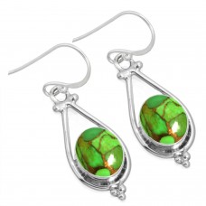 925 Sterling Silver Earring Copper Green Turquoise Handmade Jewelry
