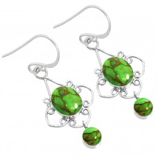 925 Sterling Silver Earring Copper Green Turquoise Handmade Jewelry