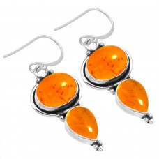 925 Sterling Silver Earring Amber Handmade Jewelry