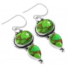 925 Sterling Silver Earring Copper Green Turquoise Handmade Jewelry