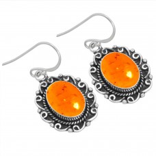 925 Sterling Silver Earring Amber Handmade Jewelry