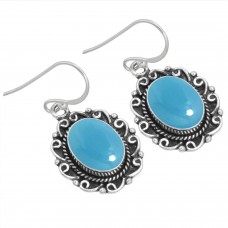 925 Sterling Silver Earring Blue Chalcedony Handmade Jewelry