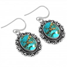 925 Sterling Silver Earring Copper Blue Turquoise Handmade Jewelry