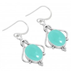 925 Sterling Silver Earring Aqua Chalcedony Handmade Jewelry