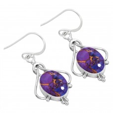 925 Sterling Silver Earring Copper Purple Turquoise Handmade Jewelry