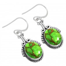 925 Sterling Silver Earring Copper Green Turquoise Handmade Jewelry