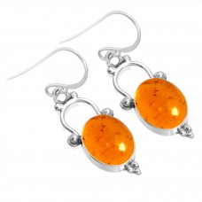 925 Sterling Silver Earring Amber Handmade Jewelry