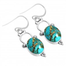 925 Sterling Silver Earring Copper Blue Turquoise Handmade Jewelry