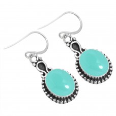 925 Sterling Silver Earring Aqua Chalcedony Handmade Jewelry