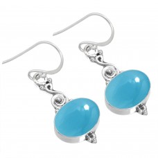 925 Sterling Silver Earring Blue Chalcedony Handmade Jewelry