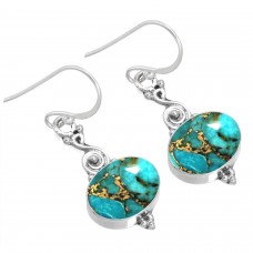 925 Sterling Silver Earring Copper Blue Turquoise Handmade Jewelry
