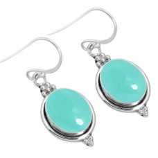 925 Sterling Silver Earring Aqua Chalcedony Handmade Jewelry