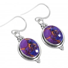 925 Sterling Silver Earring Copper Purple Turquoise Handmade Jewelry