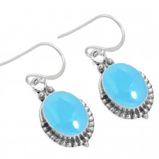 925 Sterling Silver Earring Blue Chalcedony Handmade Jewelry