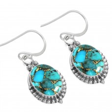 925 Sterling Silver Earring Copper Blue Turquoise Handmade Jewelry