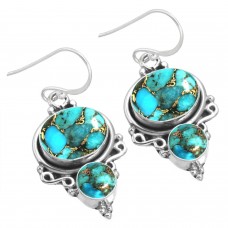 925 Sterling Silver Earring Copper Blue Turquoise Handmade Jewelry