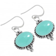 925 Sterling Silver Earring Aqua Chalcedony Handmade Jewelry