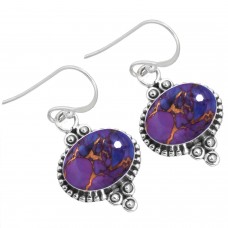 925 Sterling Silver Earring Copper Purple Turquoise Handmade Jewelry