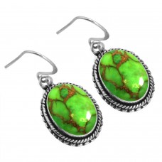 925 Sterling Silver Earring Copper Green Turquoise Handmade Jewelry