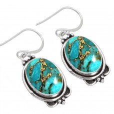 925 Sterling Silver Earring Copper Blue Turquoise Handmade Jewelry
