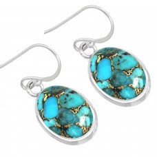 925 Sterling Silver Earring Copper Blue Turquoise Handmade Jewelry
