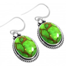925 Sterling Silver Earring Copper Green Turquoise Handmade Jewelry