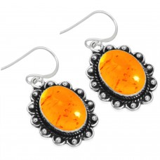 925 Sterling Silver Earring Amber Handmade Jewelry