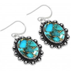 925 Sterling Silver Earring Copper Blue Turquoise Handmade Jewelry
