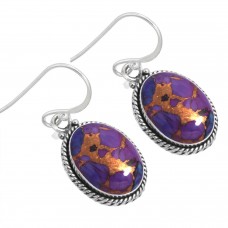 925 Sterling Silver Earring Copper Purple Turquoise Handmade Jewelry
