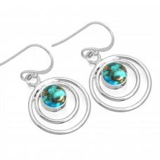 925 Sterling Silver Earring Copper Blue Turquoise Handmade Jewelry