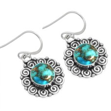 925 Sterling Silver Earring Copper Blue Turquoise Handmade Jewelry