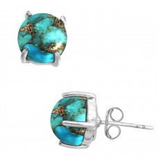 925 Sterling Silver Earring Copper Blue Turquoise Handmade Jewelry