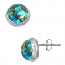 925 Sterling Silver Earring Copper Blue Turquoise Handmade Jewelry
