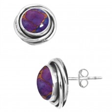 925 Sterling Silver Earring Copper Purple Turquoise Handmade Jewelry