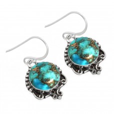 925 Sterling Silver Earring Copper Blue Turquoise Handmade Jewelry