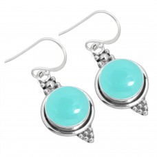 925 Sterling Silver Earring Aqua Chalcedony Handmade Jewelry
