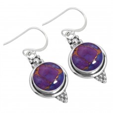 925 Sterling Silver Earring Copper Purple Turquoise Handmade Jewelry