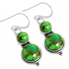 925 Sterling Silver Earring Copper Green Turquoise Handmade Jewelry